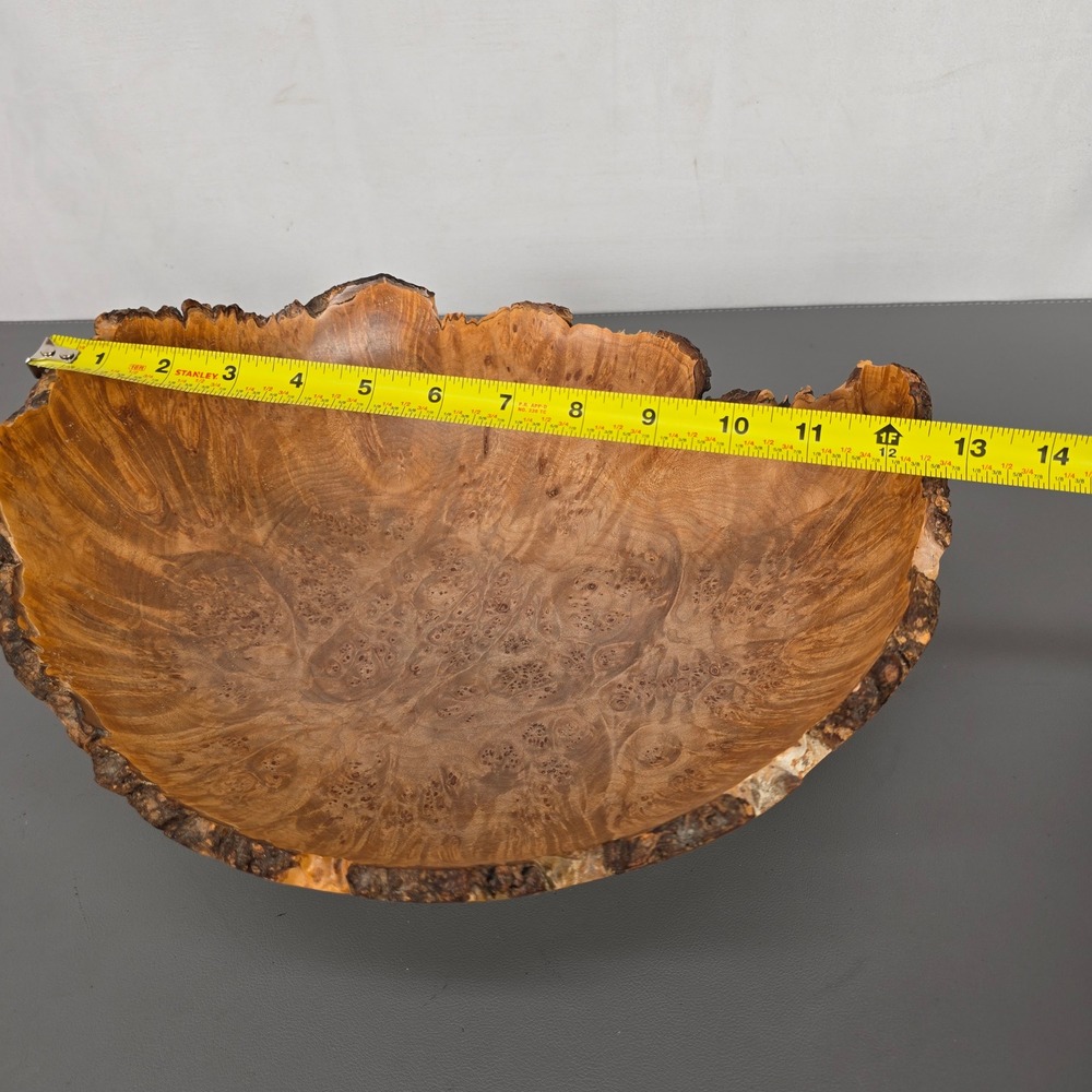 Hand Turned Maple Burl Wood Live Edge Decorative Bowl Signed Artisan Centerpiece - Picture 4 of 11